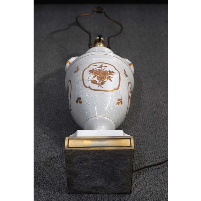 1950s Sevres Style Gold Gilt Floral Motif Porcelain Urn Lamps - Pair For Sale - Image 15 of 15