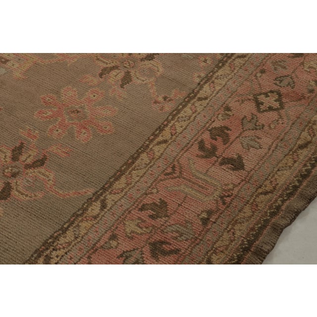 1920s Hand-Knotted Antique Oushak Rug in Beige-Brown Pink Floral Pattern For Sale - Image 5 of 7