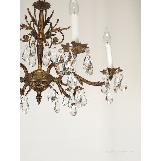 Antique 6 Light Splendid Shimmering Stately Brass Cut Lead Crystal Chandelier ~ Rewired ~ Restored ~ Rejuvenated ~ Ready to Hang ~ For Sale - Image 12 of 12