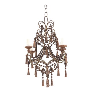 1950s Italian Vintage Wood Beaded Chandelier For Sale