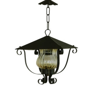 Vintage Outdoor Light in Metal and Glass For Sale