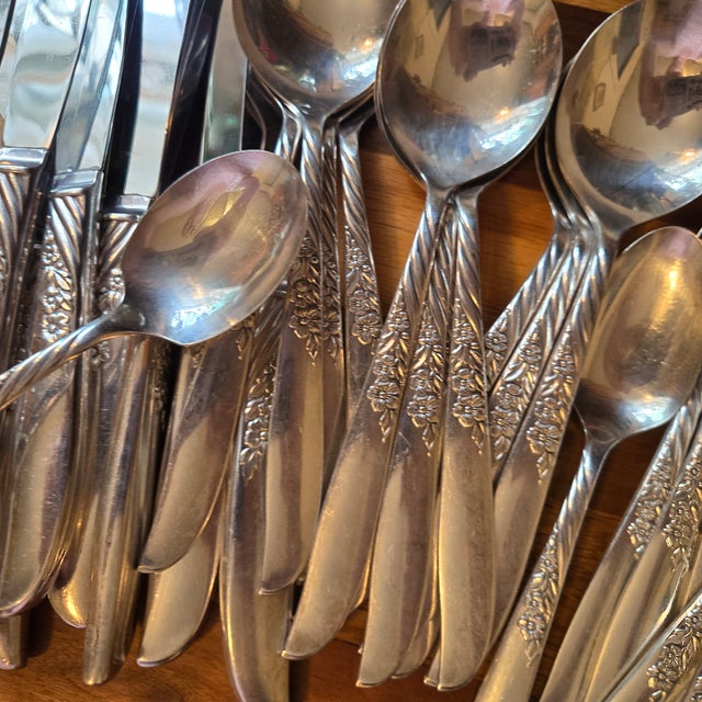 Spring Flowers Silverplate Flatware- Set of 55 For Sale - Image 9 of 12