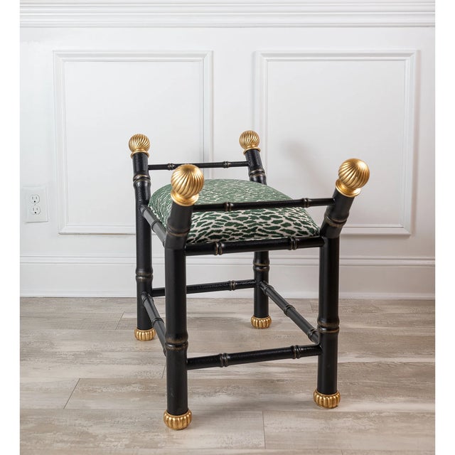 2020s Boca Black Earl Emerald Animal Print Bamboo Bench For Sale - Image 5 of 8