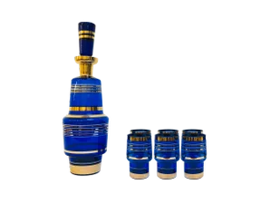 Gold and Blue Glassware, Czech Republic, Set of 7