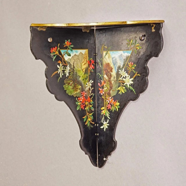 Late 19th Century Antique Victorian Papier-Mâché Wall Shelve With Edelweiss Decoration For Sale - Image 5 of 11