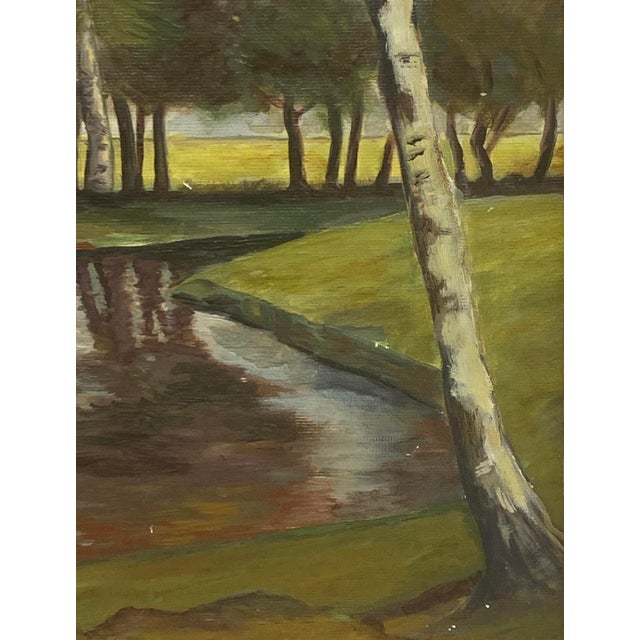 Wood Mid 20th Century Gold Wood Framed Oil on Board “Rustic Landscape” by Artist T. H. Hayward For Sale - Image 7 of 12