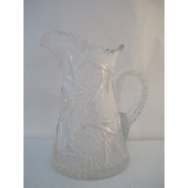 Transparent American Brilliant Period Clear Cut Glass Water Pitcher Carafe For Sale - Image 8 of 8