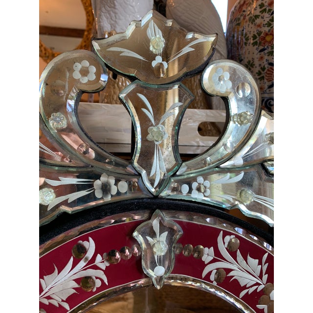 Late 20th Century Small Venetian Red to Clear Glass Mirror With Engraved Designs For Sale - Image 5 of 11