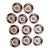 Antique Myott Chelsea Bird Bread Plates – 6 3/8-Inch Staffordshire England Porcelain With Burgundy and Gilt Decoration - Set of Eleven (11) For Sale