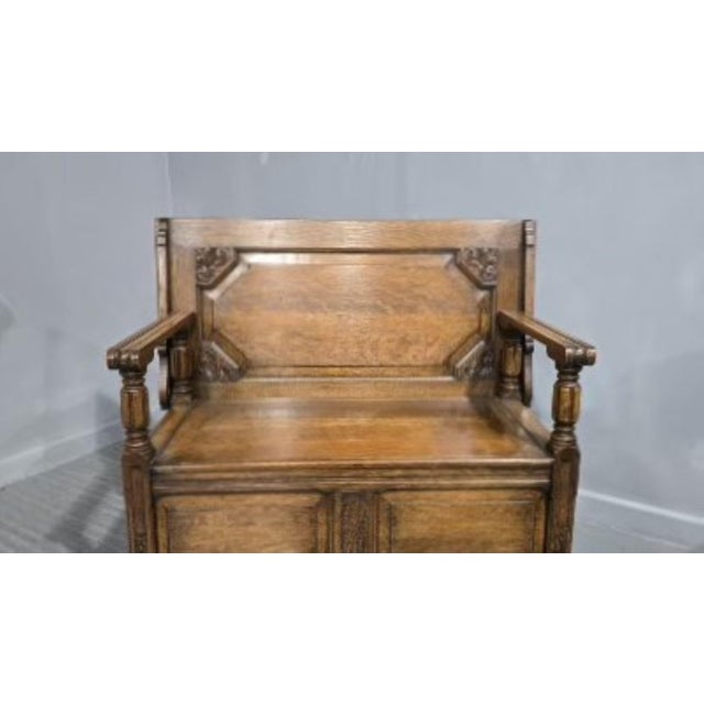 1920s Vintage Oak Monks Bench, 1920 For Sale - Image 5 of 13