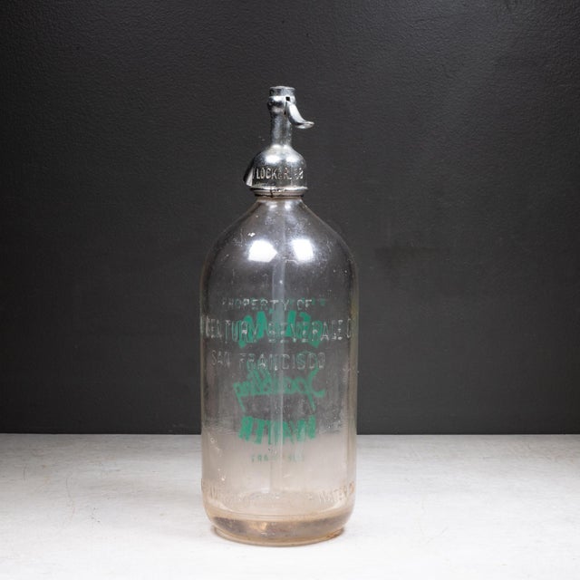 ABOUT Antique Belfast sparkling water seltzer siphon bottle with chrome plated dispensing head. Embossed "San Francisco...