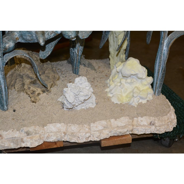 VTG Metal / 'Bronze' Aqua Patina Sea Turtles Ocean Round Glass Coffee Table For Sale - Image 9 of 18