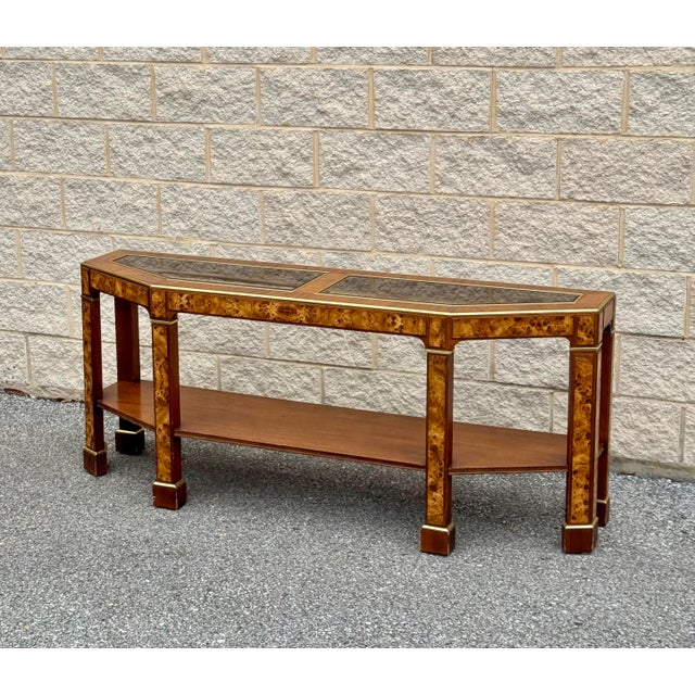 Mid-Century Modern Postmodern Faux Burl Hall Console Table For Sale - Image 3 of 10