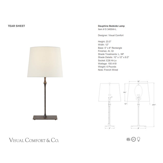 Visual Comfort Signature Dauphine Bedside Lamp in Aged Iron with Linen Shade Designer: Visual Comfort Signature Height:...
