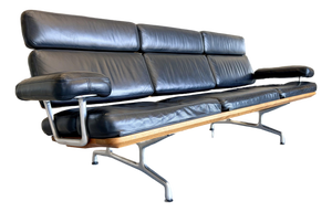20003 3-Seat Sofa by Ray and Charles Eames in Teak W/ Black Leather