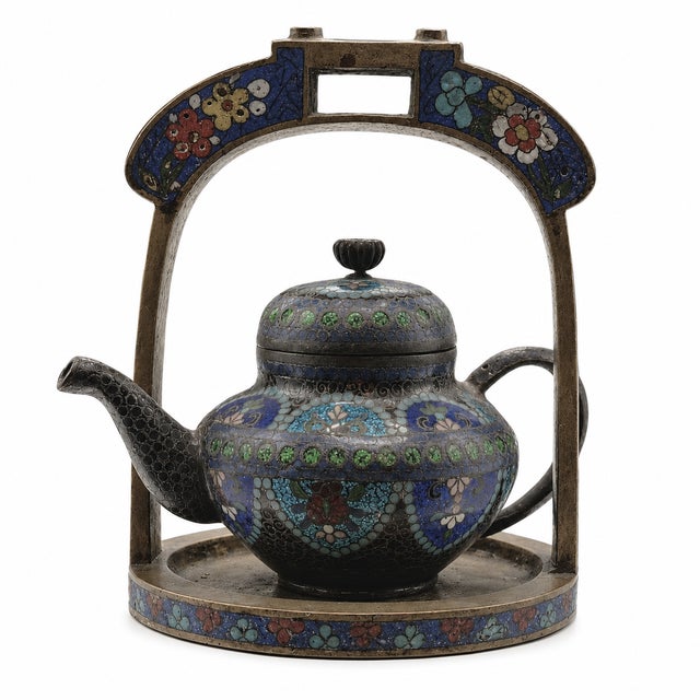 Early 20th Century Chinese Cloisonné Enamel Teapot in Architectural Display Frame, Circa 1900–1940 For Sale - Image 4 of 6