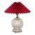 1940s Cut Glass Orb Table Lamp With Red Pleated Shade For Sale