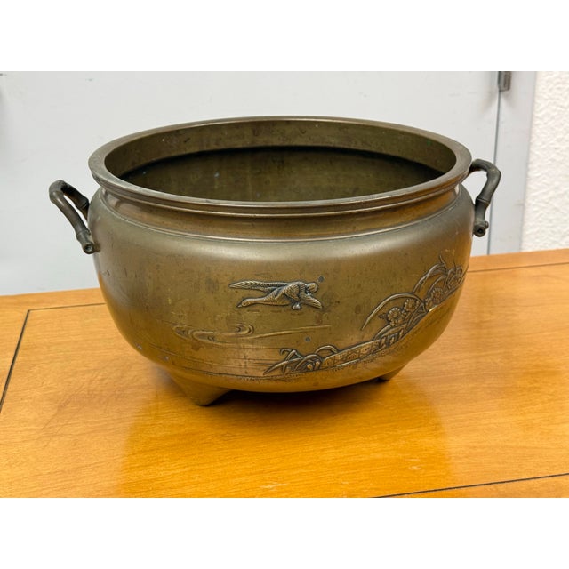 Antique Heavy Brass Cauldron With Oriental Ornamentation For Sale - Image 12 of 12
