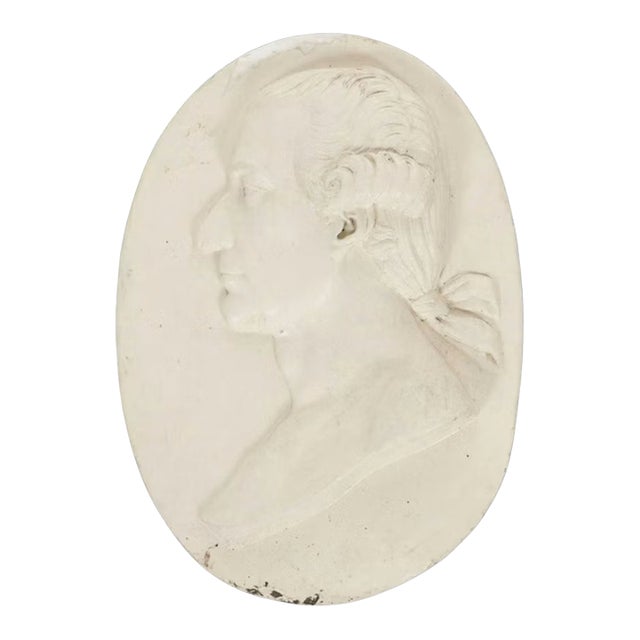 19th Century Neoclassical Painted Marble Relief Portrait Oval Plaque For Sale