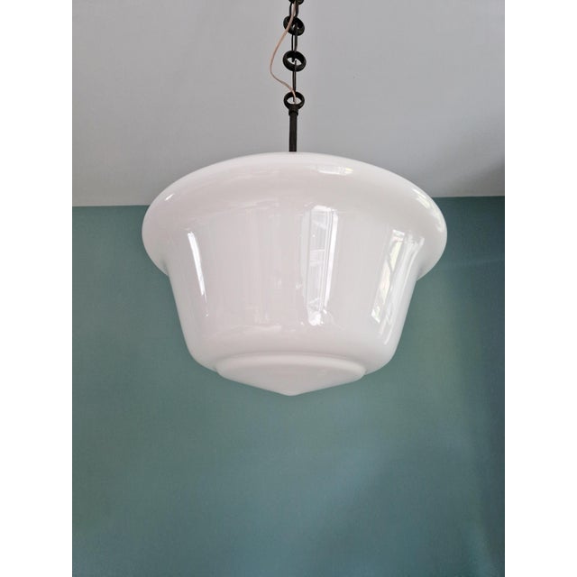 Large Art Deco Pendant Light in White Opaline Glass, 1930s For Sale - Image 6 of 13