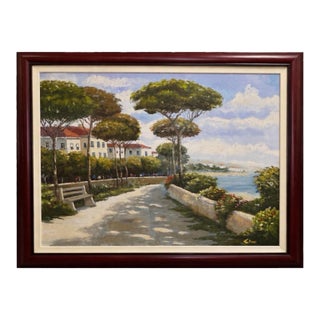 Large Framed William Rengifo Mediterranean Coastal Impressionist Oil Painting For Sale
