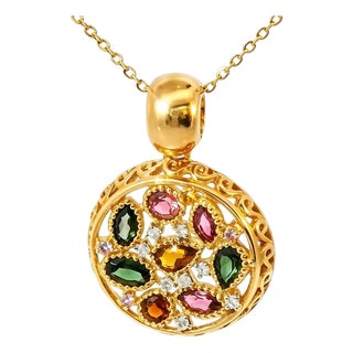 1970s 18K Pink Rose Gold Tourmaline Diamond Citrine Designer Pendant Slide For Sale