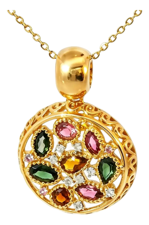 1970s 18K Pink Rose Gold Tourmaline Diamond Citrine Designer Pendant Slide