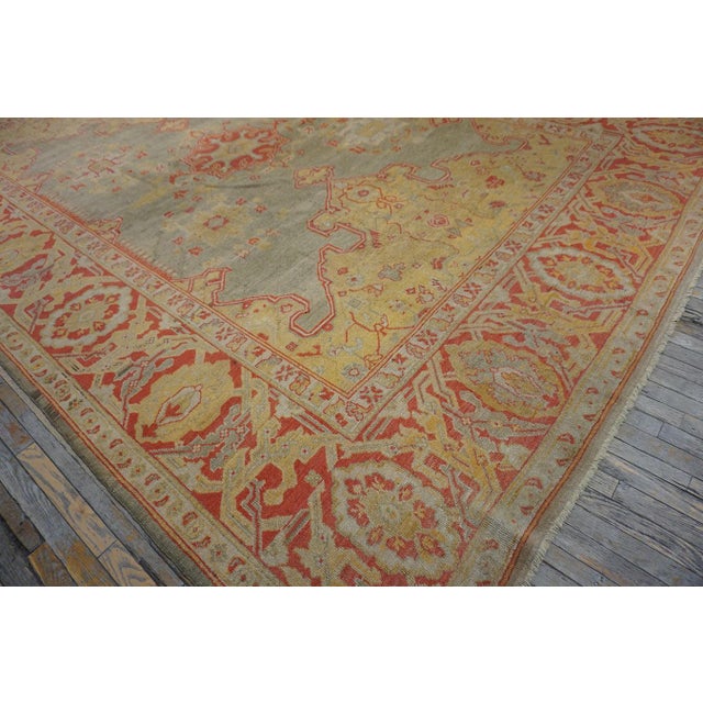 Rustic Sand Background Color & Medallion Design Antique Turkish Oushak Rug For Sale - Image 3 of 11
