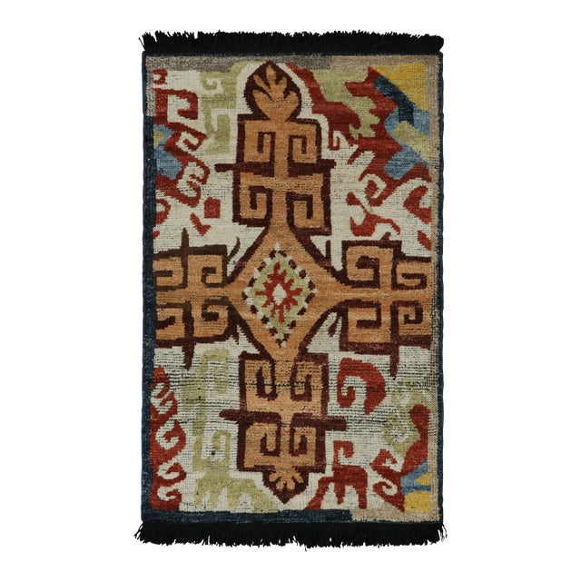Rug & Kilim’s Kaitag Style Rug With Colorful Geometric Medallion and Patterns For Sale