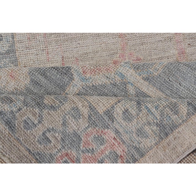 Modern Oushak Runner by Keivan Woven Arts in Soft Blue and Pale Peach 3'1 X 7'1 For Sale - Image 12 of 12