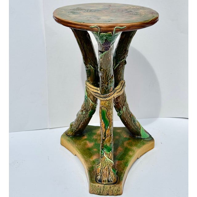 George Jones Majolica Faux Bois Drinks Table or Garden Seat, England Circa 1878 For Sale - Image 9 of 17