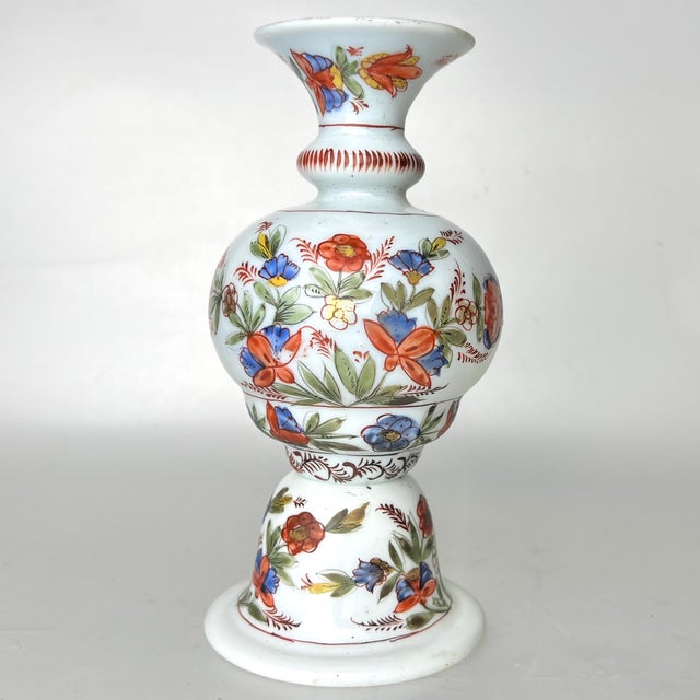 Chinoiserie 18th Century Enamel Painted Chinoiserie Opalescent Glass Vase For Sale - Image 3 of 5