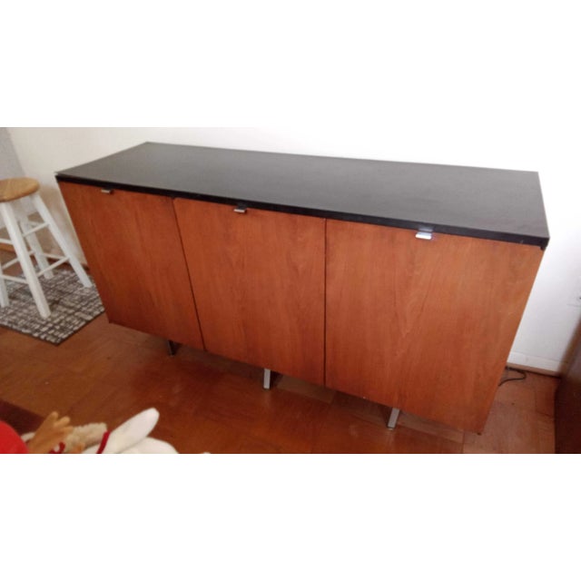 1960s 1960s Mid-Century Modern Walnut Veneer Credenza Sideboard With Black Laminate Top For Sale - Image 5 of 10
