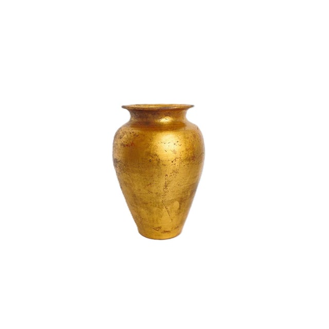 Vintage Italian Gilt Gold Leafed Terracotta Florentine Vase For Sale - Image 10 of 10