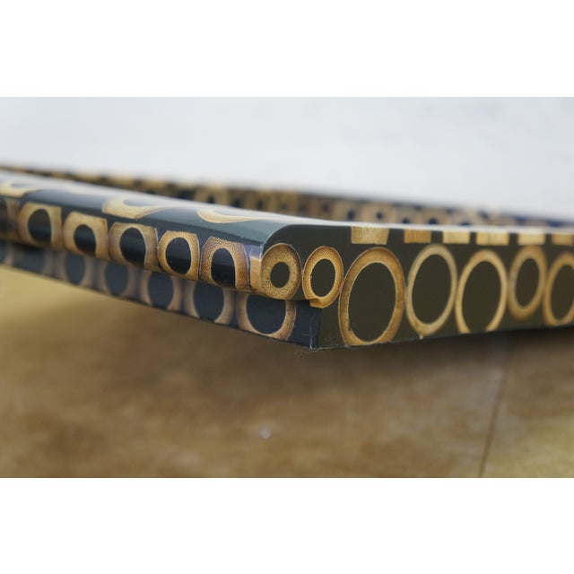 R&y Augousti Sliced Bamboo Lacquered Mosaic Bar Serving Tray Platter 18" For Sale - Image 10 of 15