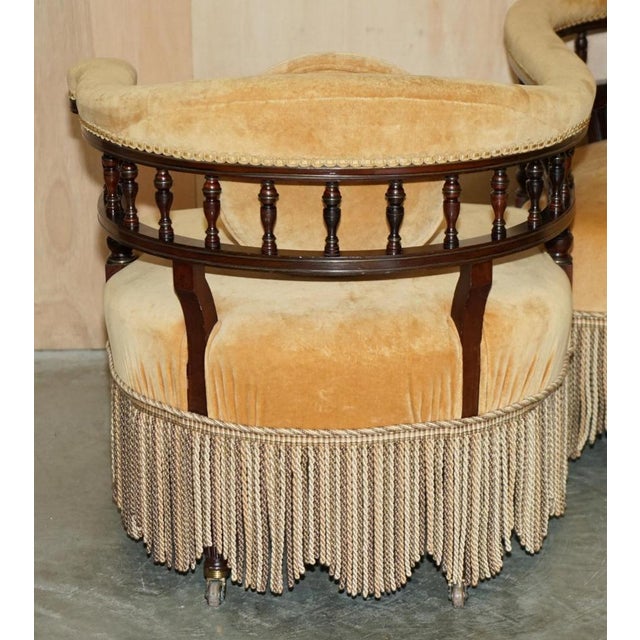 Victorian Tete a Tete Conversation Sofa with Ebonised Frame For Sale - Image 14 of 18