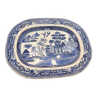 Antique Staffordshire Blue Willow Transfer Ironstone Oval Platter, Circa 1860s For Sale