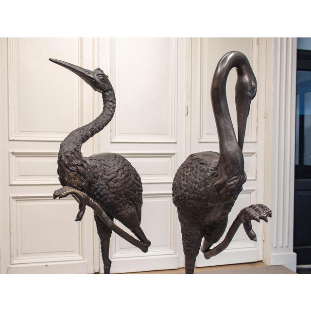 Unknown, Cranes, Sweden, 1970s, Patinated Bronze, Set of 2 For Sale - Image 10 of 15