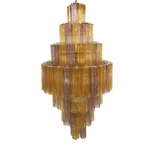 Amber and Violet Tronchi Murano Style Glass Chandelier by Simoeng For Sale