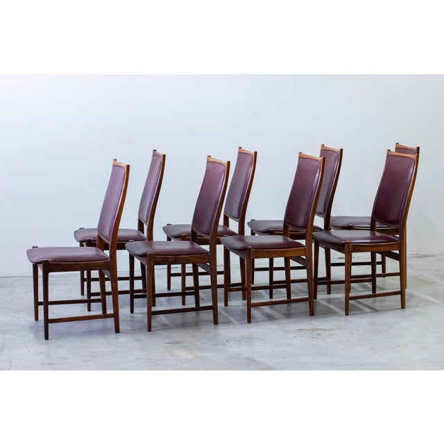Set of eight dining chairs model "Darby" designed by Torbjørn Afdal. Produced in Norway by Nesjestranda Møbelfabrikk. Made...