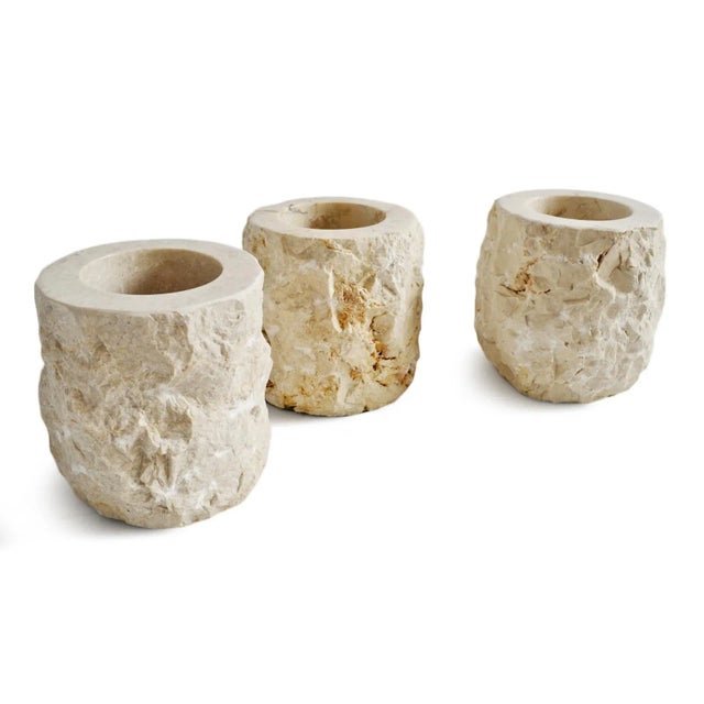 Early 21st Century Vintage Chiseled Travertine Container Small For Sale - Image 5 of 6