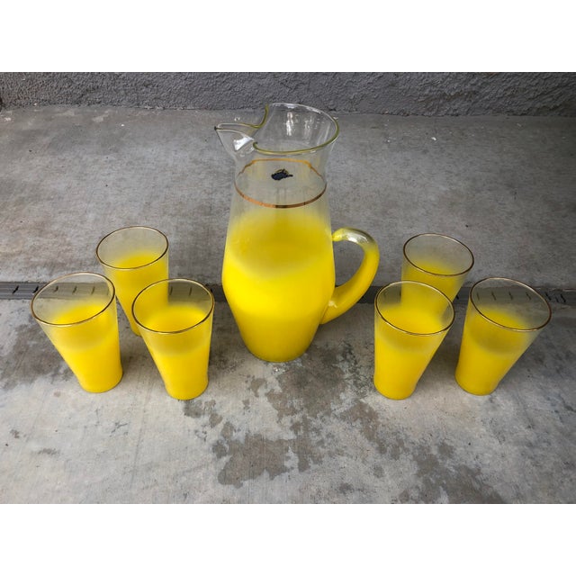 Vintage / Mid Century Modern Blendo West Virginia Glass Yellow Pitcher and Glasses - 7 Piece Set For Sale - Image 13 of 13