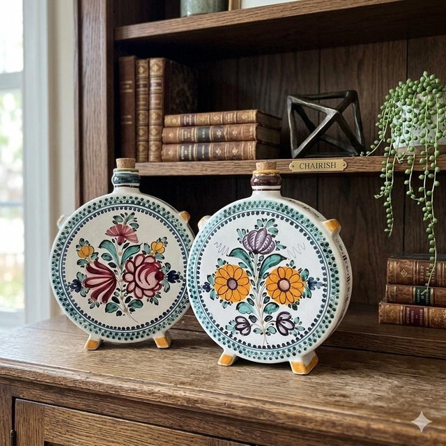 1950s Mid-Century Modra Slovak Majolica Ceramic Canteens - A Pair For Sale In Dallas - Image 6 of 10