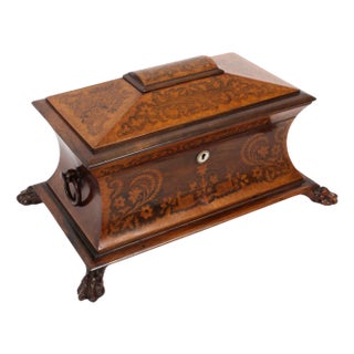 19th Century George IV Gonçalo Alves & Amboyna Marquetry Tea Caddy, 1825 For Sale