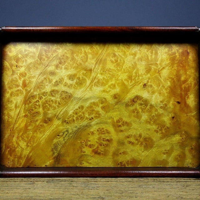 Vintage Burl Wood Tea Tray With Rosewood Frame - Brass Mounted For Sale In Los Angeles - Image 6 of 9