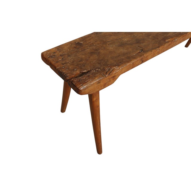 Primitive Plank Wood Bench For Sale - Image 4 of 8