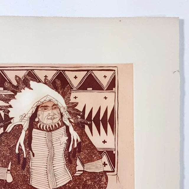 1980s 1980 Kevin Red Star Native American Crow Res Cop I Sepia Tone Etching For Sale - Image 5 of 7