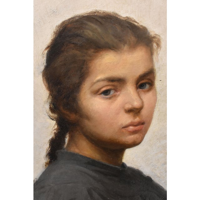 Félix Alfred Bonnet, Portrait Young Woman with a Braid, 1897, Oil on Canvas For Sale - Image 4 of 10