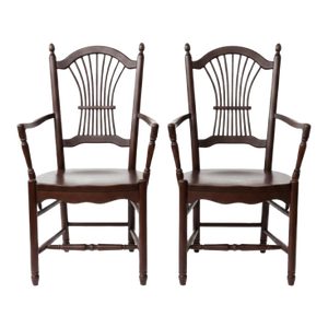 Pair of Vintage Tom Seely Solid Cherry Country French Wheat Back Captain's Chairs