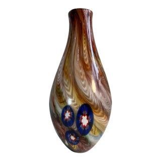 Art Glass Vase Pulled Swirled Feather Millefiori Murine For Sale